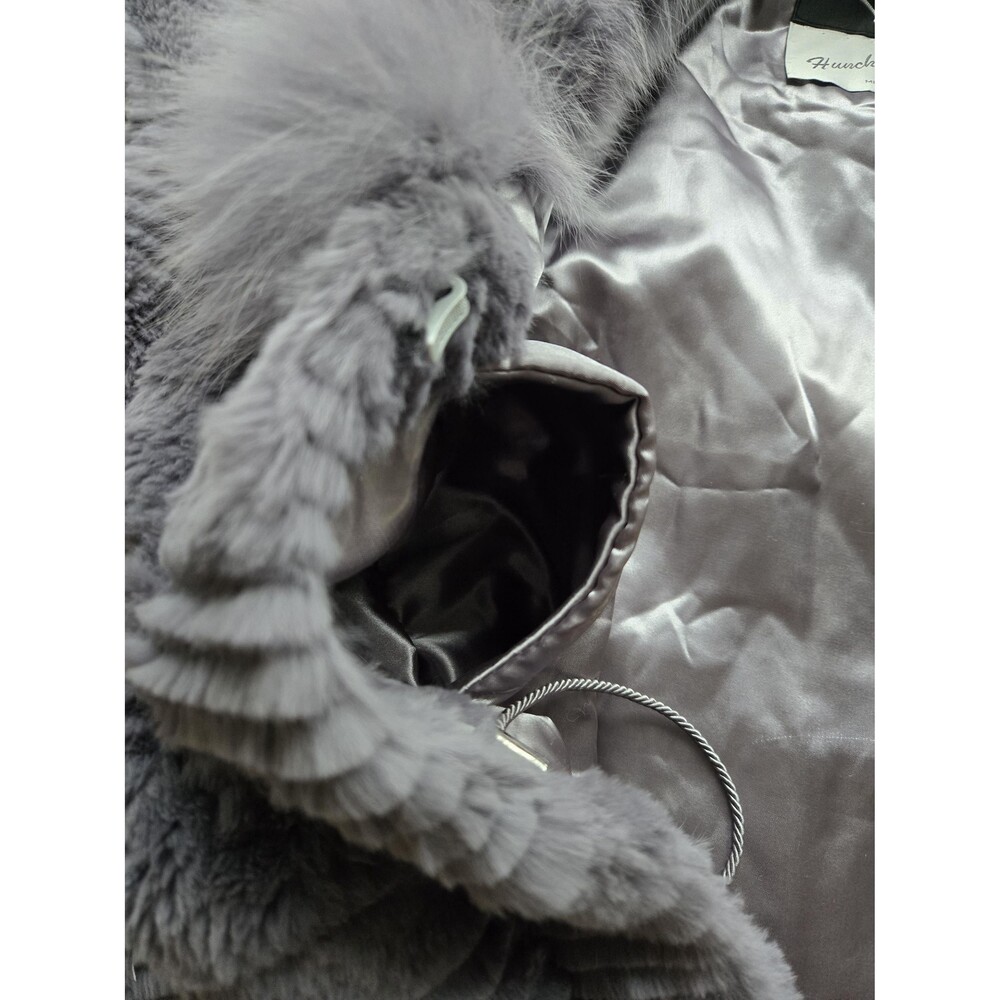 Vintage genuine rabbit fur long coat genuine fox fur collar gray womens L-XL - Picture 10 of 16